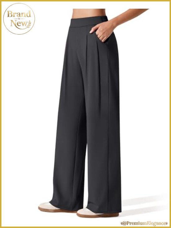 Pants - Wide Leg Yoga Dress Pants High Waist Pull On with Pockets